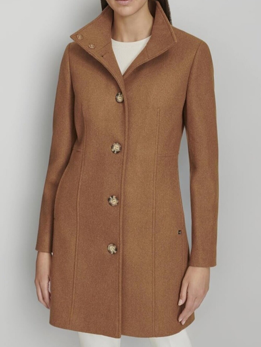 Calvin Klein Tailored Pea Coat in Camel Brown
